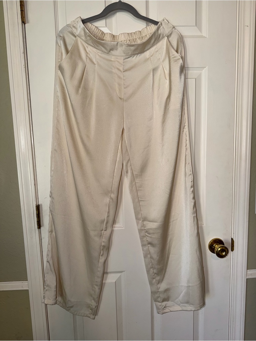 Umgee Cream Satin Wide-Leg Pants